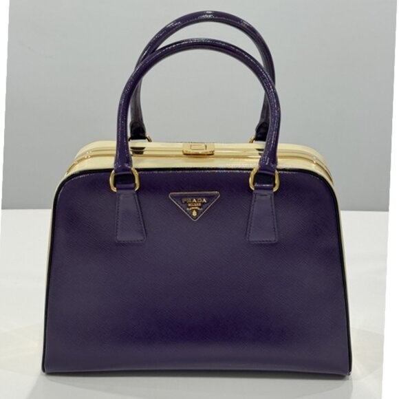 PRADA 100% Authentic  Saffiano Vernice Frame Top Bag - Picture 1 of 17